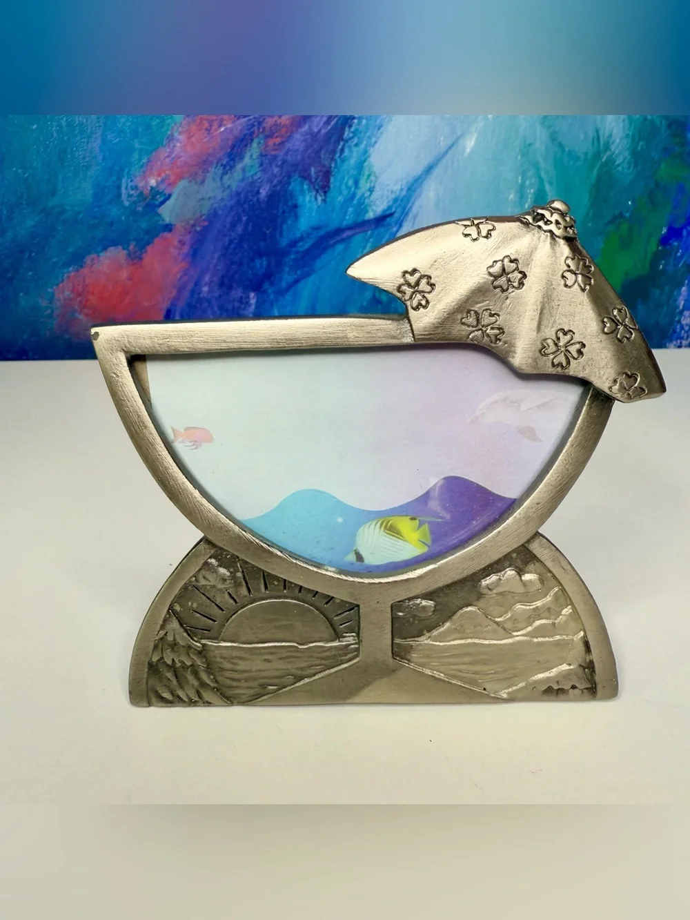 Martini Glass Picture Photo Frame Small Silver Metal Vacation Travel Beach Easel